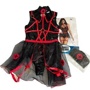 Party King Yandy Strappy Black Bodysuit Sexy Nurse Halloween Costume Size Small